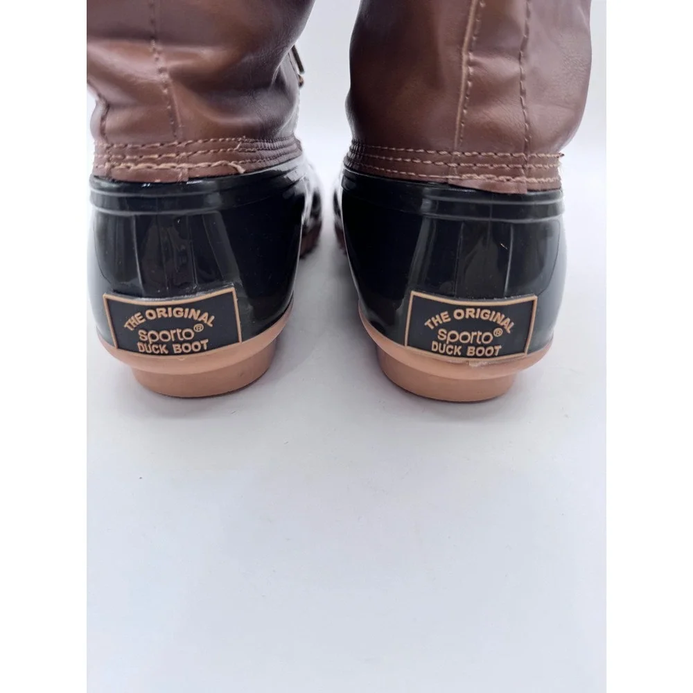 Sporto 8M Black Brown Duck Boots Women Ariel Lace Up Winter‎ Rain